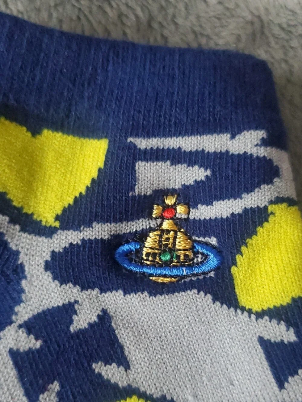 Vivienne Westwood Navy, Yellow & Gray Patterned Casual Socks